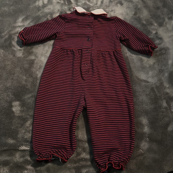 Florence Eiseman blue/red striped romper with flower details size 9m - Picture 4 of 4